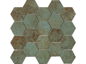 Mosaik dünn 3,5 mm Slim Metal Green 29x27 Feinsteinzeug Metalloptik Grün Kupfer