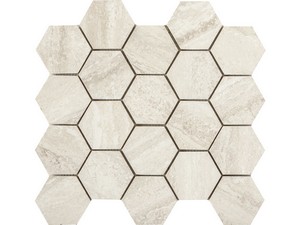 Mosaïque hexagonale Vogue White 29x27 grès cérame effet travertin naturel blanc