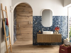 Ocean Blue Mosaic 29x27 Stoneware Full Honed Blue Marble Effect