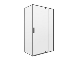 Onda Shower Box 120x70 H200 Rotating Hinged Door, Fixed Side and Inline Panel 6 mm Transparent Glass and Black Matt Profiles