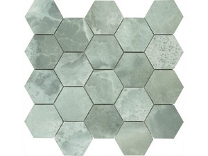 Mosaïque hexagonale Onyx Green 29x27 grès cérame effet marbre onyx vert brillant