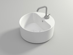 Aufsatzwaschbecken Open Tondo Ø40 cm Einloch Weiß glänzend