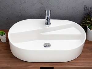 Lavabo da Appoggio Bellagio Ovale cm 65x40 H15 in Ceramica Bianco Lucido