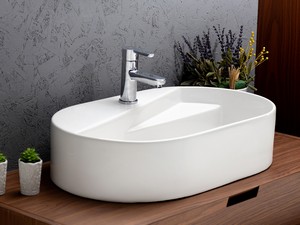 Lavabo da Appoggio Bellagio Ovale cm 65x40 H15 in Ceramica Bianco Lucido