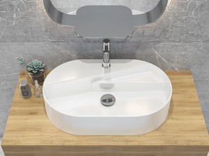 Lavabo da Appoggio Bellagio Ovale cm 65x40 H15 in Ceramica Bianco Lucido