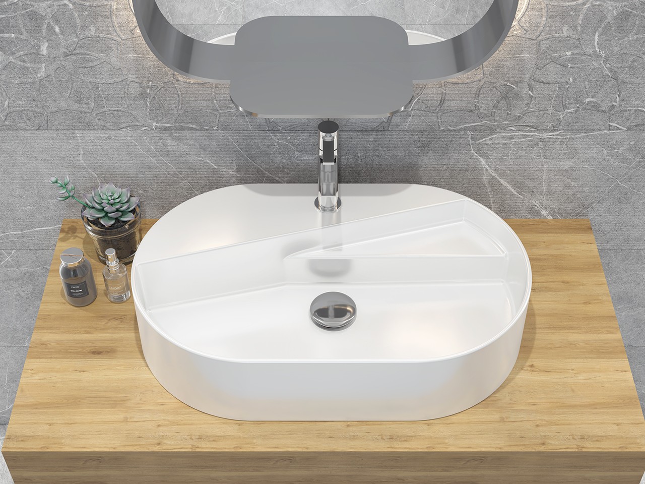 Lavabo Da Appoggio Angolare In Ceramica | Bianco, 30x30x12 Cm, Ovale