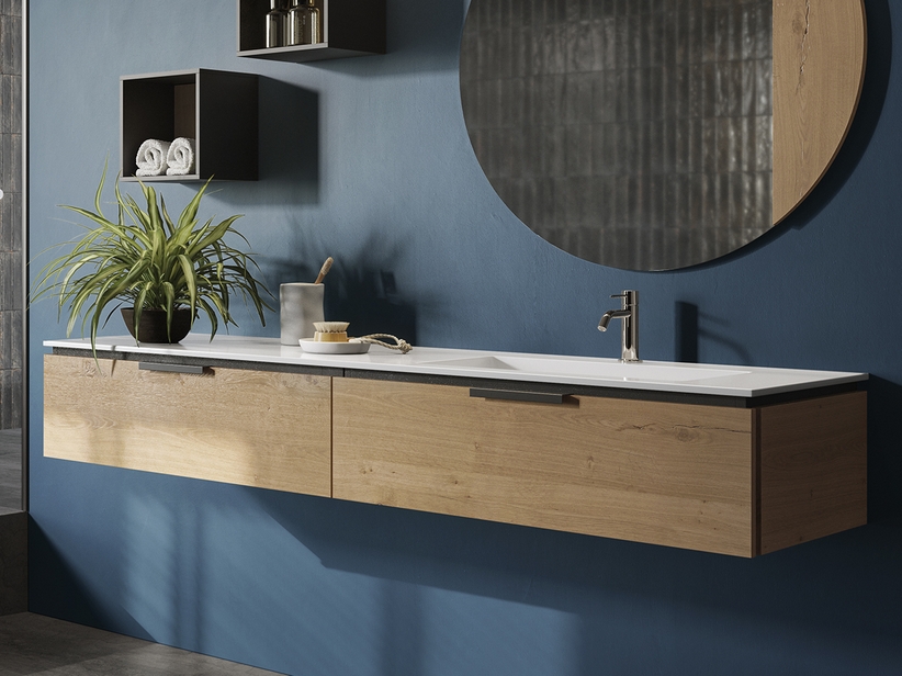 Meuble de salle de bain OXYGEN 160 cm 2 tiroirs et lavabo Unitop HIDE