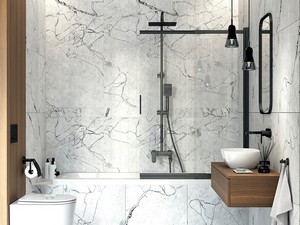 Badewannenwand Prizma mit Schiebetür cm 100 H140 Erw. 58,7-98,1 Glasstärke 6 mm Transparent Profile Schwarz matt