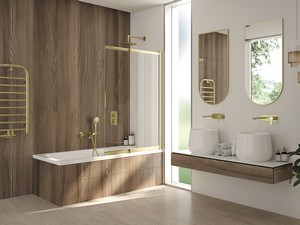 Badewannenwand Prizma mit Schiebetür cm 100 H140 Erw. 58,7-98,1 Glasstärke 6 mm Transparent Profile Gold gebürstet