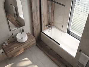 Badewannenwand Prizma mit Schiebetür cm 100 H140 Erw. 58,7-98,1 Glasstärke 6 mm Transparent Profile aus Titan