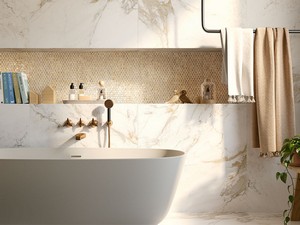 Mosaïque verre Penny Gold 28,6x28,6 cm doré avec feuille d'or