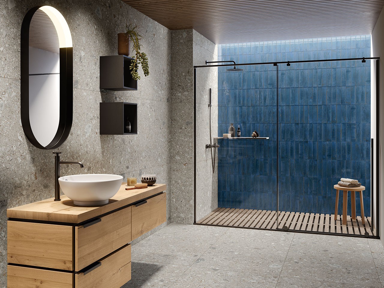 Mosaico su rete per bagno e cucina in ceramica BLUE ARABESQUE - 28.2 x
