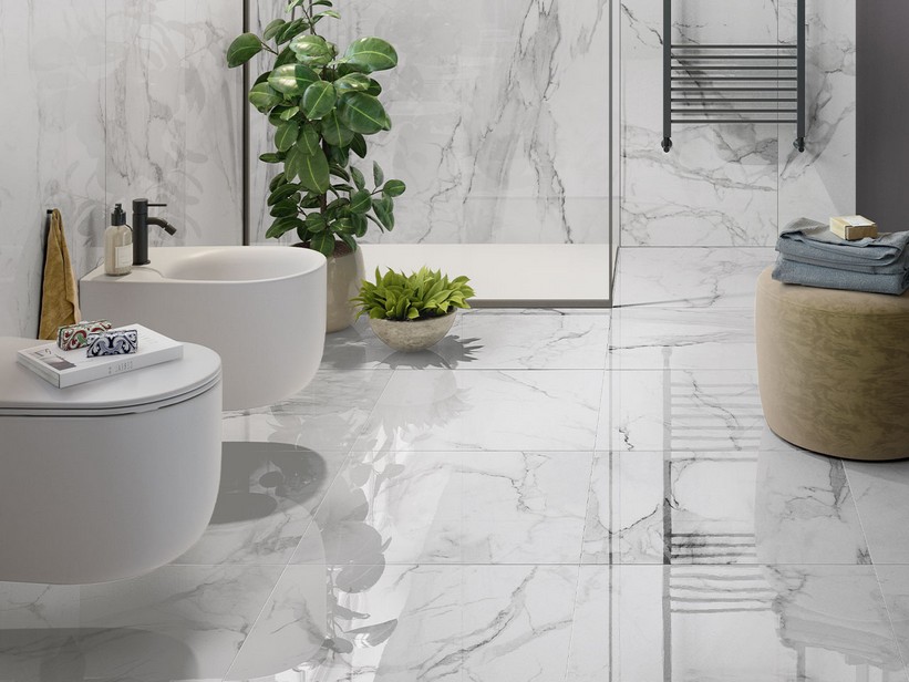 White Marbel Effect Full Lapped Rectified Bathroom Porcelain Tile - Ultrawhite