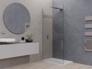 Doccia Walk-In Plano 100 cm H200 Est 96,5/98,5 Cristallo 8 mm Trasp con Soffione 80 cm Inox e Profili Effetto Inox Spazzolato