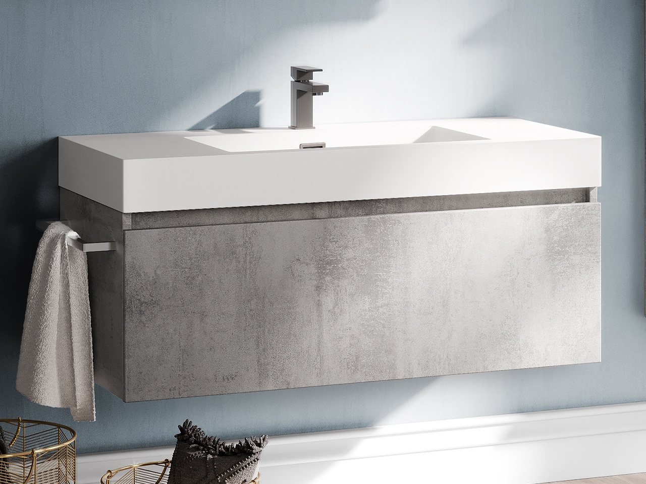 Meuble salle de bains Qubo 100 cm 1 tiroir Gris oxyde avec vasque à