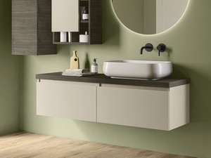 Qubo 140 cm Bathroom Cabinet with 2 Cashmere Drawers and Base, Lava Elm Top