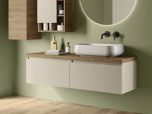 Qubo 140 cm Bathroom Cabinet with 2 Cashmere Drawers and Base, Sherwood Top