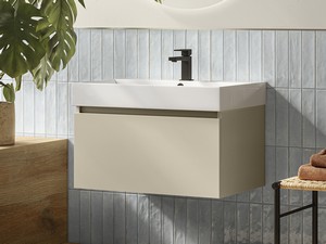 Qubo Bathroom Furniture 70 cm 1 Drawer Cashmere with Quadro Resin Washbasin Glossy White