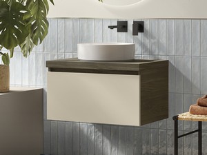 Qubo 70 cm Bathroom Cabinet with 1 Cashmere Drawer, Lava Elm Top and Base