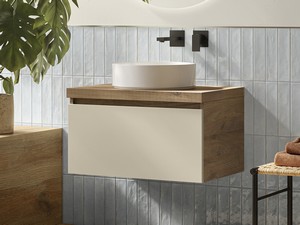 Qubo 70 cm Bathroom Cabinet with 1 Cashmere Drawer, Sherwood Top and Base