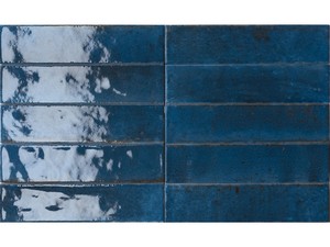 Fliese Raku 6x25 Feinsteinzeug blau glänzend