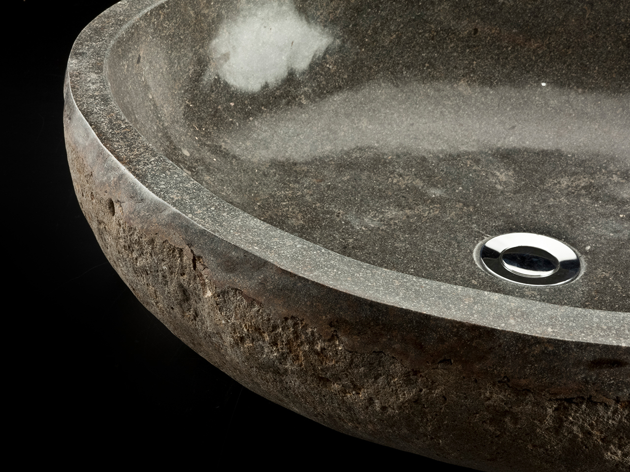 AUFSATZWASCHBECKEN RIVERSTONE Ø50 H15 cm NATURSTEIN SCHWARZ - Iperceramica