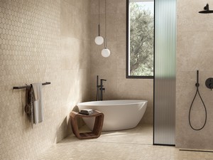 Mosaik Sakkara Sand sechseckig 29x27 Feinsteinzeug Kalksteinoptik Beige