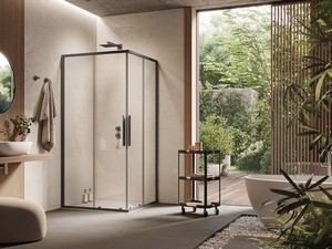 Sax Corner Shower Box 80x100 H200 Sliding Doors 6 mm Crystal Transparent Black Matt