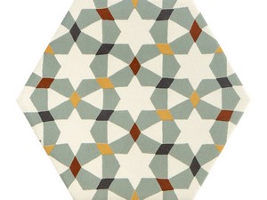 SIX DECO AGADIR 21X18,2 DECORATED HEXAGONAL PORCELAIN TILE