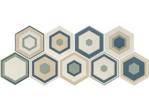 SIX DECO FRAME COLD 21X18,2 DECORATED HEXAGONAL PORCELAIN TILE