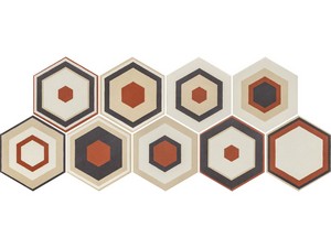 SIX DECO FRAME WARM 21X18,2 DECORATED HEXAGONAL PORCELAIN TILE