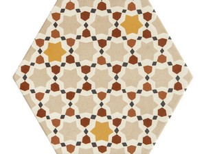 SIX DECO MEKNÈS 21X18,2 DECORATED HEXAGONAL PORCELAIN TILE