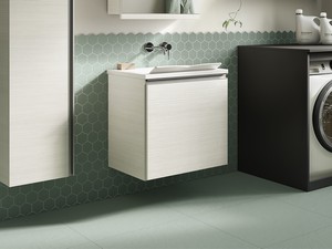 SMART Space-Saving Laundry Cabinet 60 cm 1 Door White Larch and WASH Sink