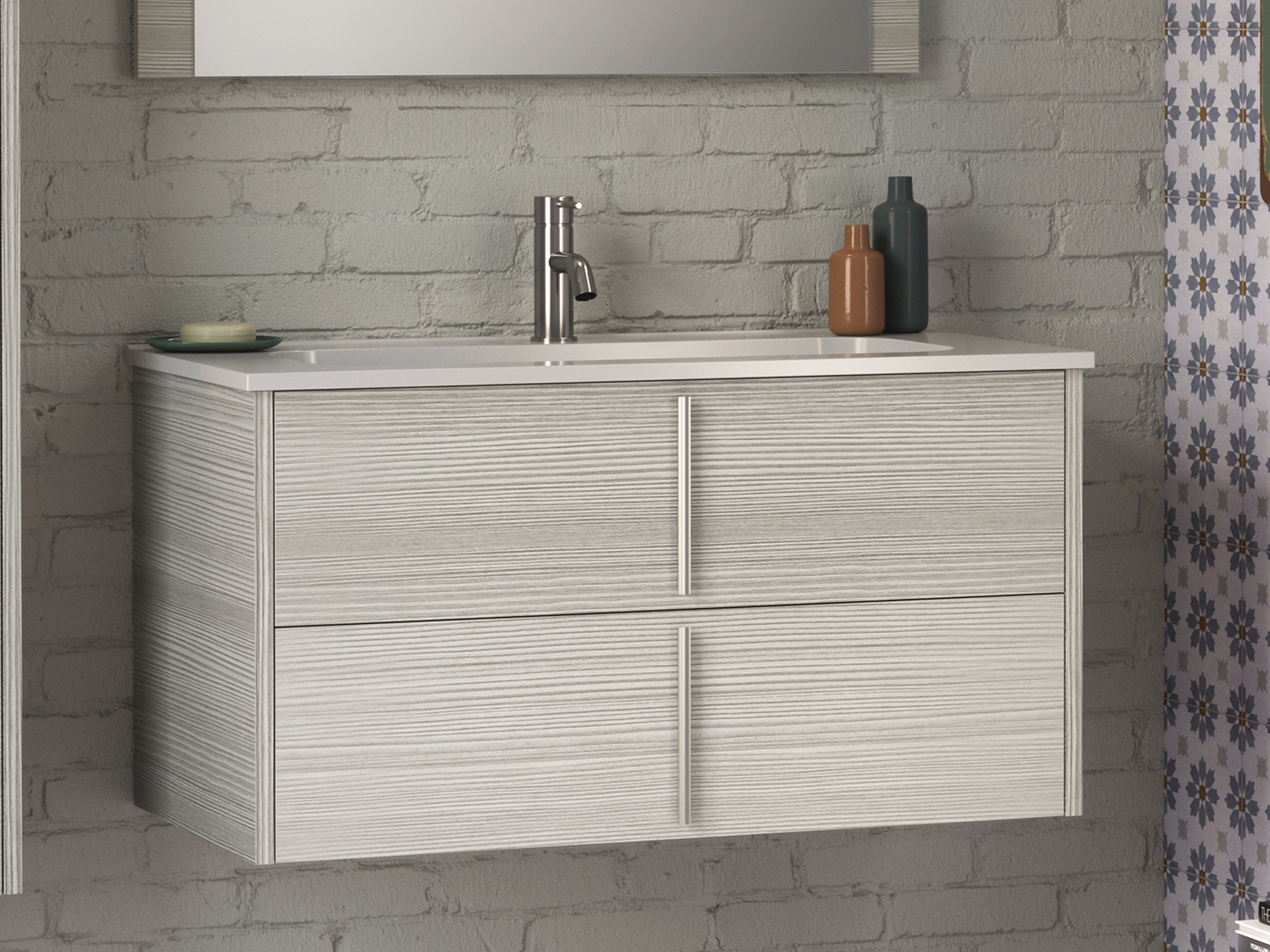 Meuble de salle de bains Smile 90 cm mélèze gris avec lavabo en