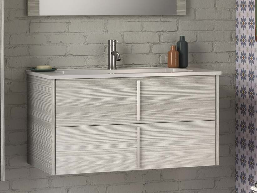 Meuble de salle de bain Smile 90 cm 2 tiroirs mélèze gris avec lavabo