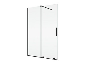 Douche à l’italienne avec porte coulissante Smooth 160xH200 Ext 1 cm verre transparent 8 mm profilés noir mat