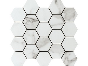 Mosaico Statuario Bianco 29x27 Gres Effetto Marmo