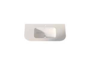 Meuble de salle de bains Tide 90 cm 3 tiroirs en bois multiplis noyer avec lavabo en Solid Surface blanc mat
