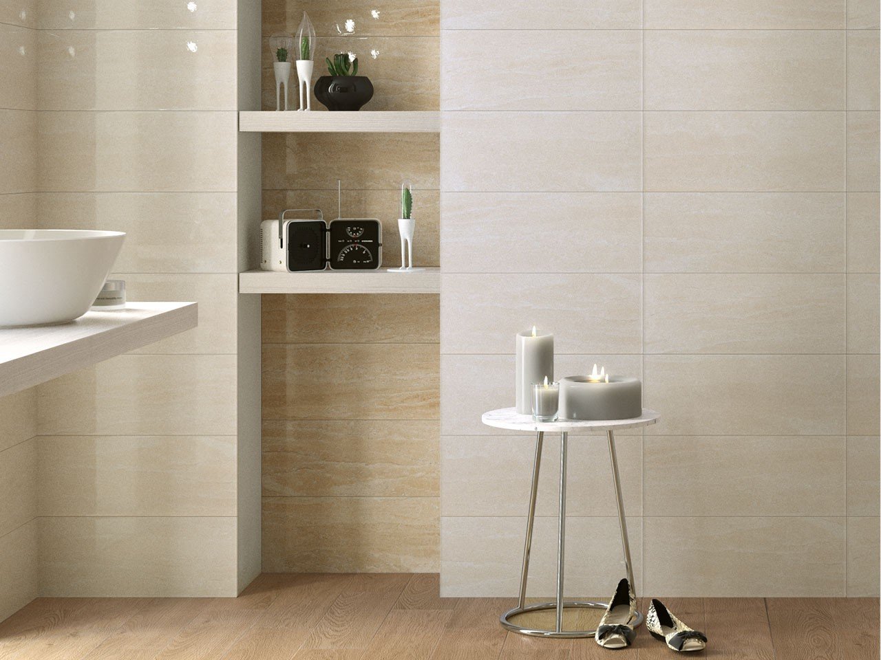 FLIESE TIVOLI ELFENBEIN 20X50 GLÄNZEND TRAVERTINOPTIK - Iperceramica