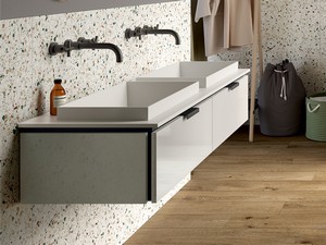 Mobile Bagno TOUCH 140 cm 2 Cassetti Bianco Lucido e Doppio Lavabo Unitop Semincasso STAR Bianco Opaco
