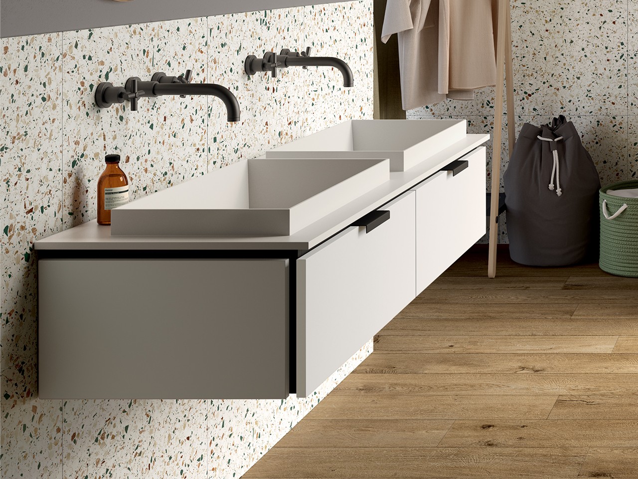 Meuble de salle de bains TOUCH 140 cm 2 tiroirs blanc mat et double