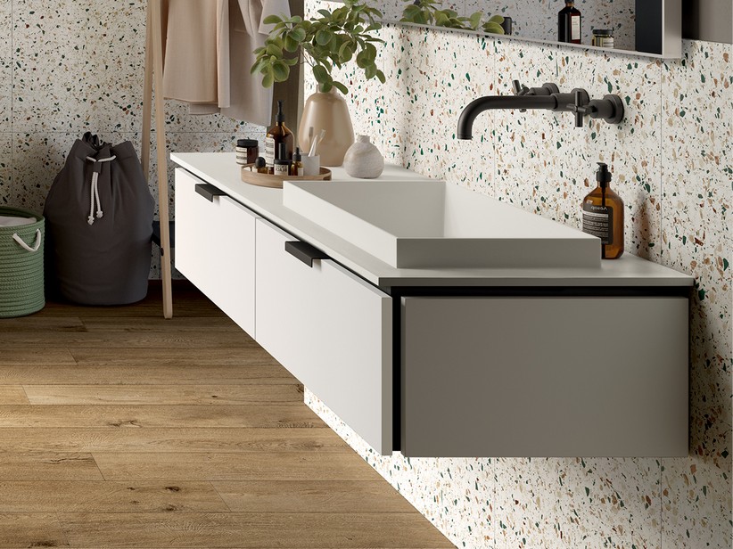 Meuble de salle de bains TOUCH 140 cm 2 tiroirs blanc mat et lavabo