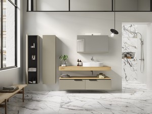 TOUCH chest of drawers 140 cm 2 drawers in Matt Dove Grey and 1,8 cm top in knotty oak