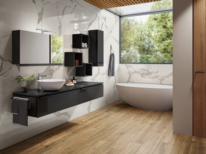 Meuble salle de bain TOUCH 140 cm avec 2 tiroirs et plateau anthracite brillant
