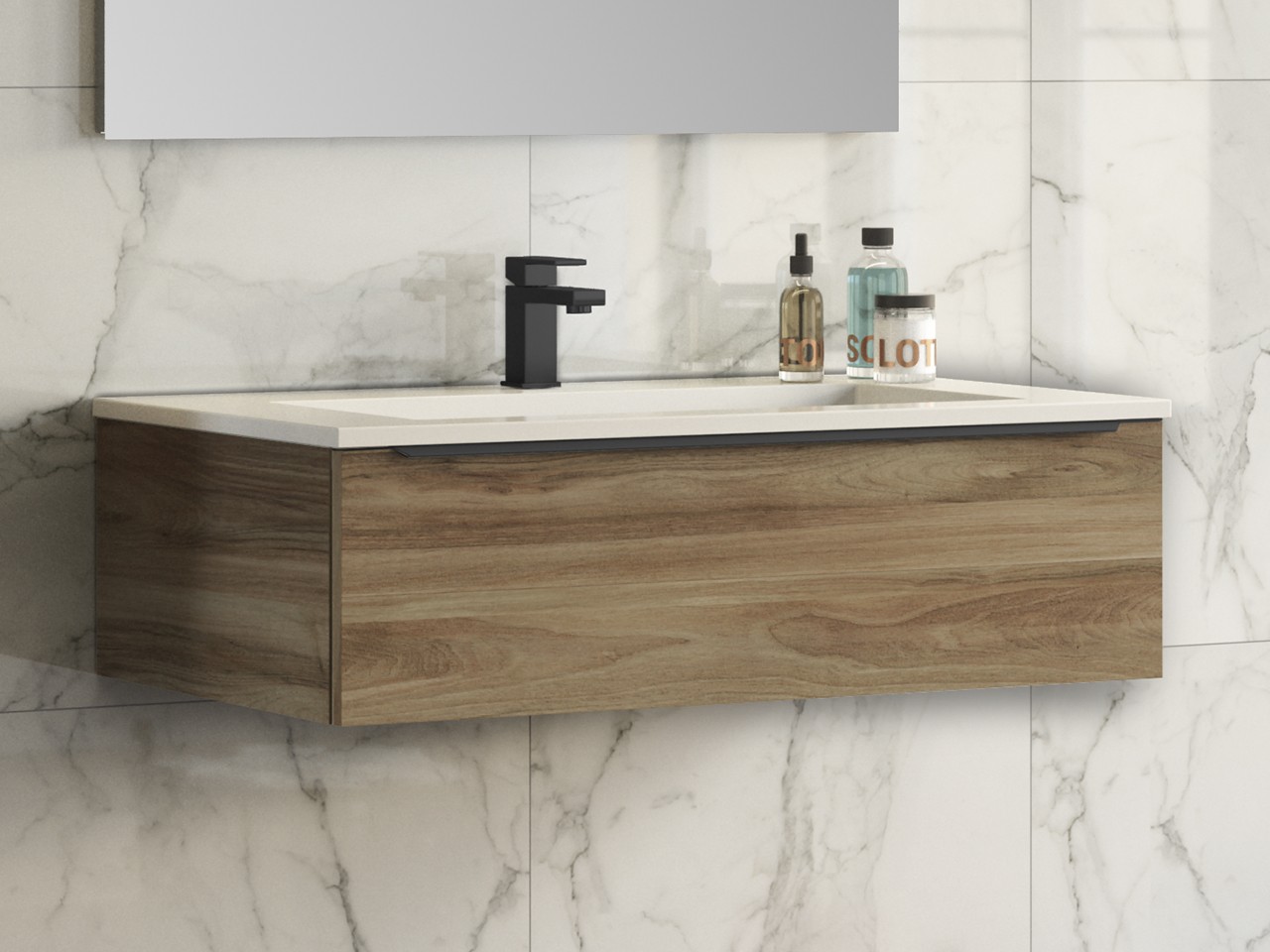 Meuble de salle de bains Trendy 90 cm noyer Belgravia et lavabo résine