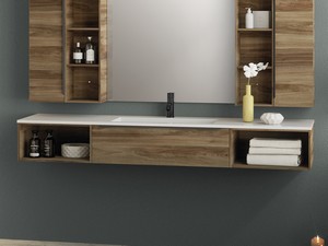 Trendy Bathroom Furniture 190 cm Belgravia Walnut with 1 Drawer and Glossy White Hide Sink