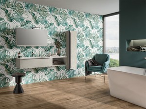 Meuble de salle de bains Trendy 141 cm ciment avec lavabo Hide à gauche blanc mat