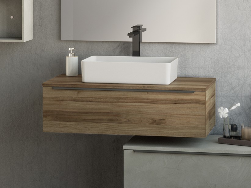 Meuble Salle De Bain 90 Cm Avec Vasque à Poser Meuble de salle de bains Trendy 90 cm noyer Belgravia avec plan pour