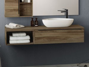 Badezimmerschrank Trendy 141 cm Belgravia Nussbaum und mit Waschbeckenaufsatz zur Ablage Rechts