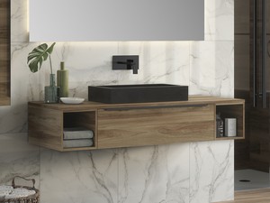 Meuble de salle de bains Trendy 141 cm noyer Belgravia avec plan pour vasque à poser